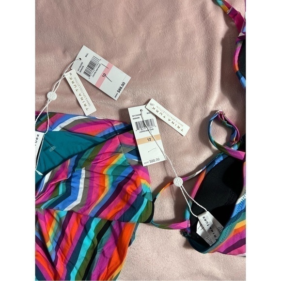 Trina Turk Rainbow Louvre High Waist Bottoms & Underwire Swim Size 10 12 Large - Picture 11 of 12